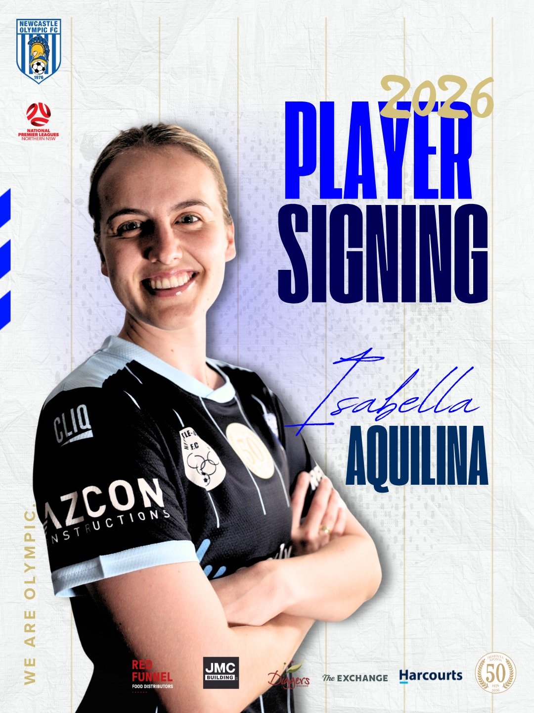 Isabella Aquilina returns to Newcastle Olympic in 2026 💙🤍🧤

Isabella Aquilina is back in the blue and white for the 2026 season, returning to Olympic after a season away from the game as she welcomed a baby.

A talented and dedicated goalkeeper, B
