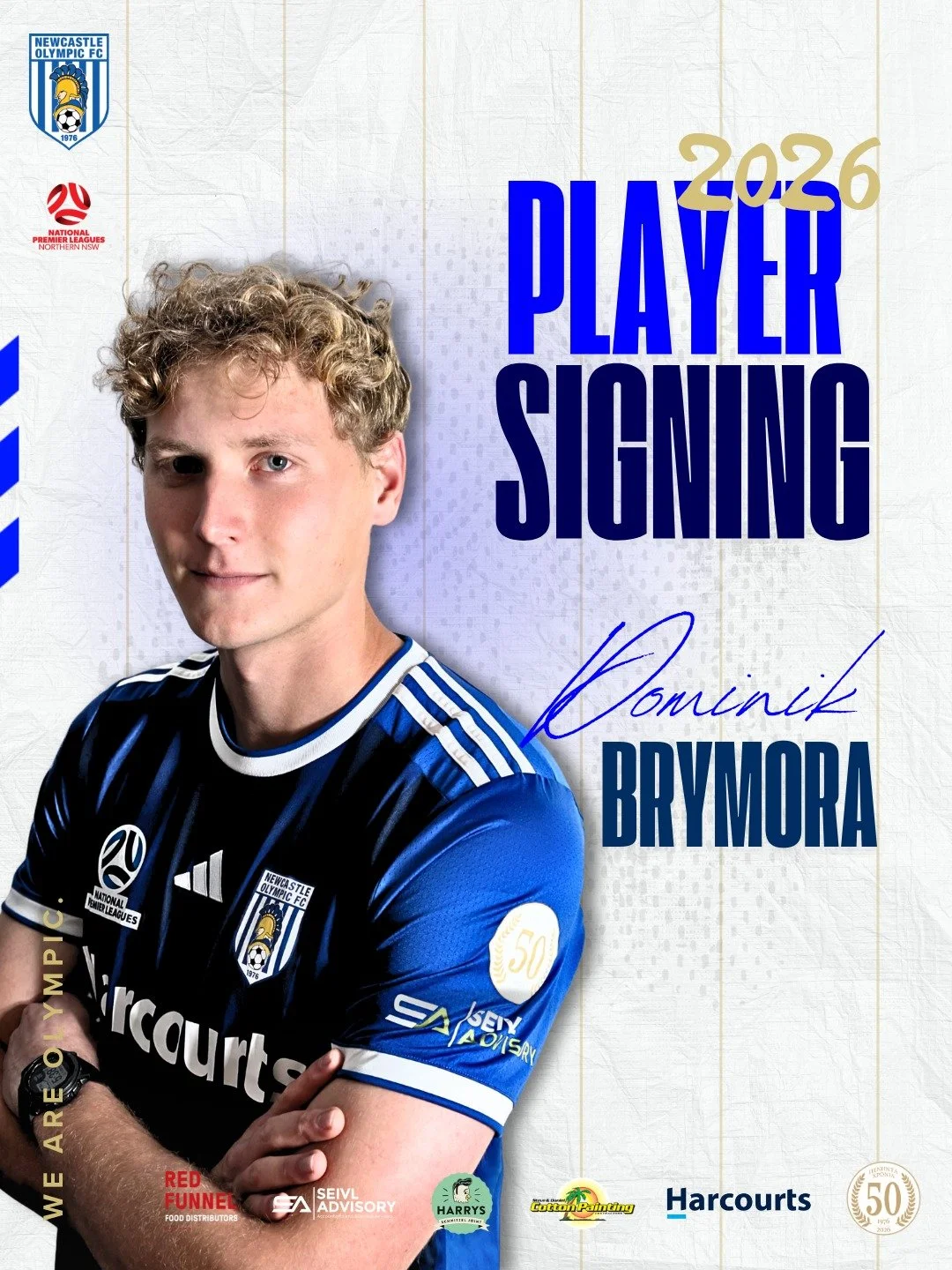 Dominik Brymora joins Newcastle Olympic FC.

We&rsquo;re excited to announce Dominik Brymora as a new signing for Newcastle Olympic FC in 2026.

Dom is a commanding central defender who has already impressed with his reading of the game and strong le