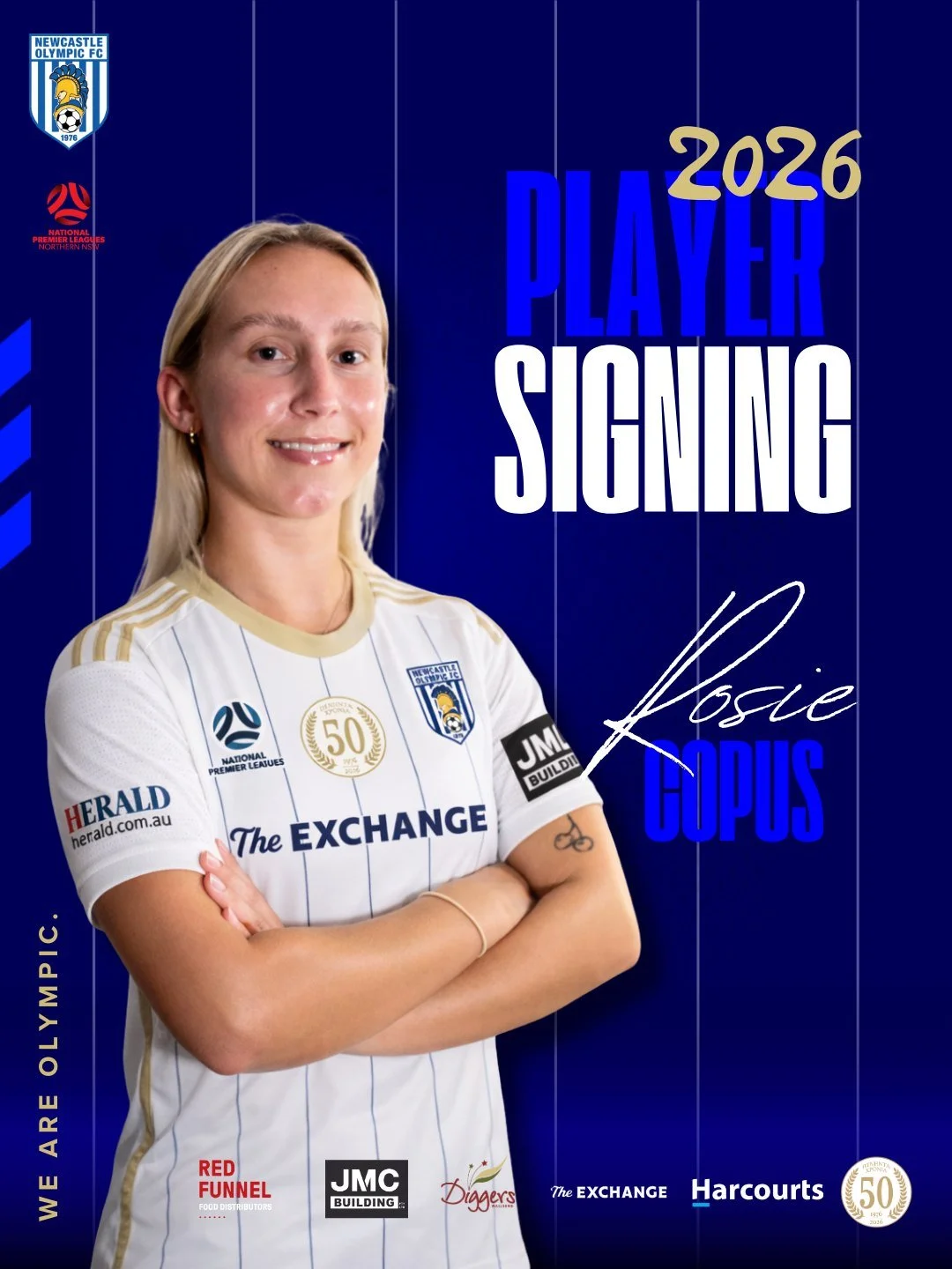 Rosie Copus returns to Newcastle Olympic FC.

We are pleased to welcome Rosie Copus back to Newcastle Olympic FC ahead of the 2026 season.

A familiar face around the club, Rosie returns to Olympic with a renewed hunger and a strong desire to contrib