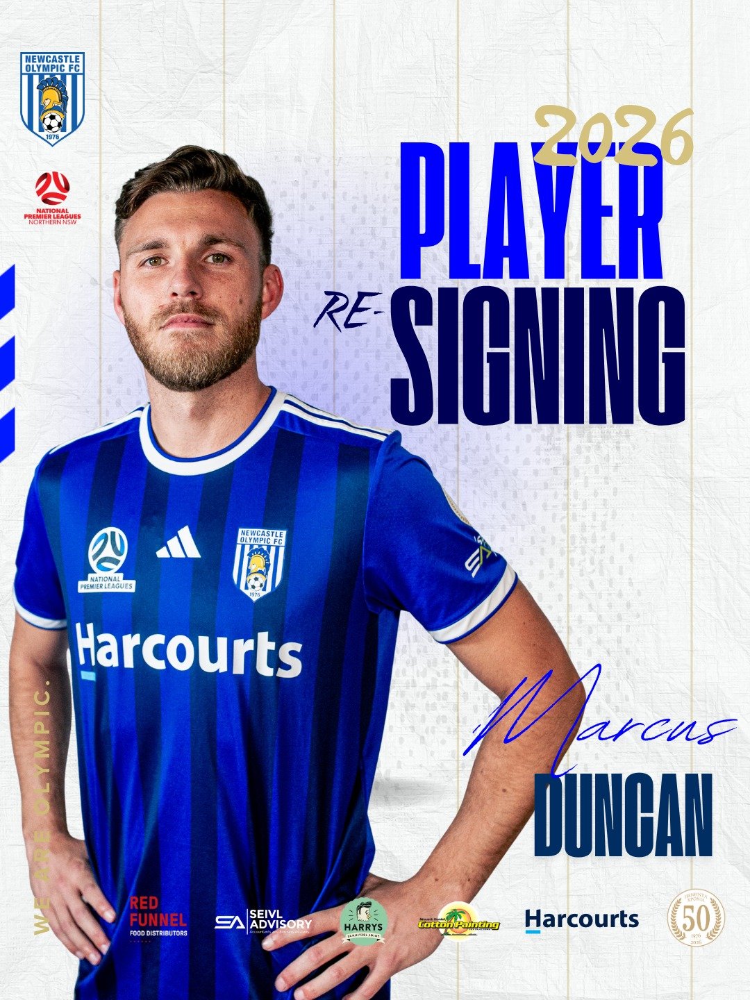 CAPTAIN RE-SIGNS 💙🤍

Marcus Duncan will lead Newcastle Olympic once again in 2026, and we couldn&rsquo;t be happier to have him representing the blue and white.

Marcus embodies everything this club stands for. Bravery, determination, reliability a