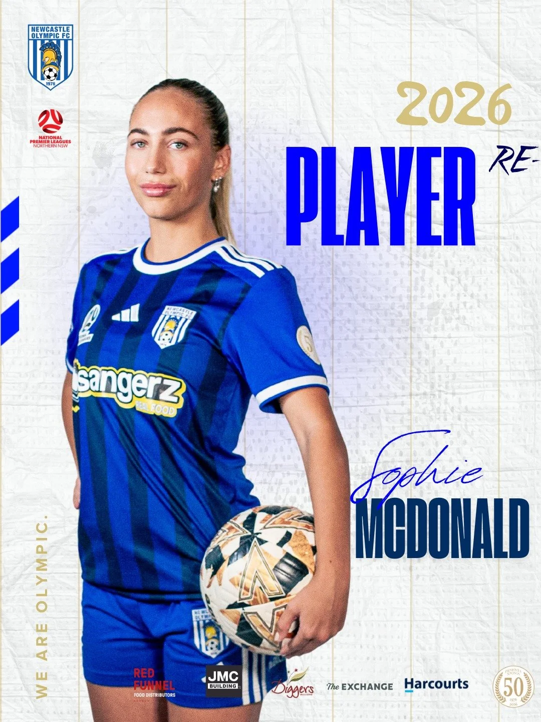 Newcastle Olympic is thrilled to confirm three huge re-signings for the 2026 season in the blue and white 💙🤍

Sophie McDonald has been with us since day one and continues to light it up with her blistering pace, sharp finishing, and leadership.

Je