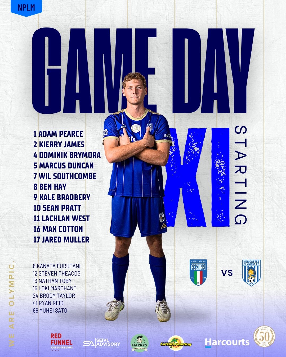 🔵⚪️ GAME DAY | NPLM ⚪️🔵

The blue and white are ready.

A big clash awaits as we take on Charlestown away from home. The squad is locked in, the work&rsquo;s been done, now it&rsquo;s time to deliver.

Back our boys and get behind Olympic 💙🤍