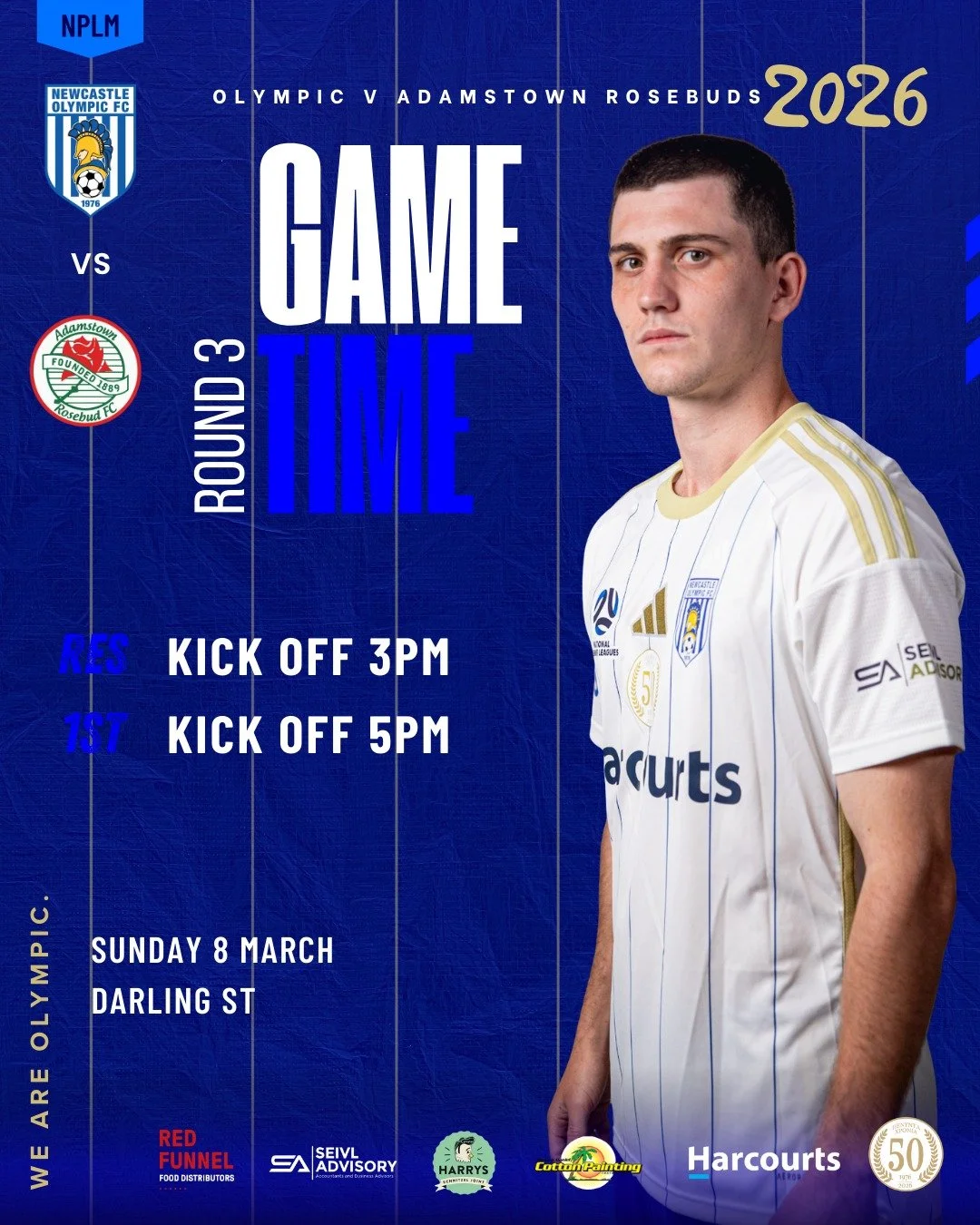 WEEKEND FIXTURES | MEN&rsquo;S

A big weekend ahead at Darling St as our Men&rsquo;s First Grade take on Adamstown Rosebuds in Round 3 of the NPLM 💙🤍

📍 Darling St
🗓 Sunday 8 March
⏱ Reserves &ndash; 3:00PM
⏱ First Grade &ndash; 5:00PM

Our PYL s