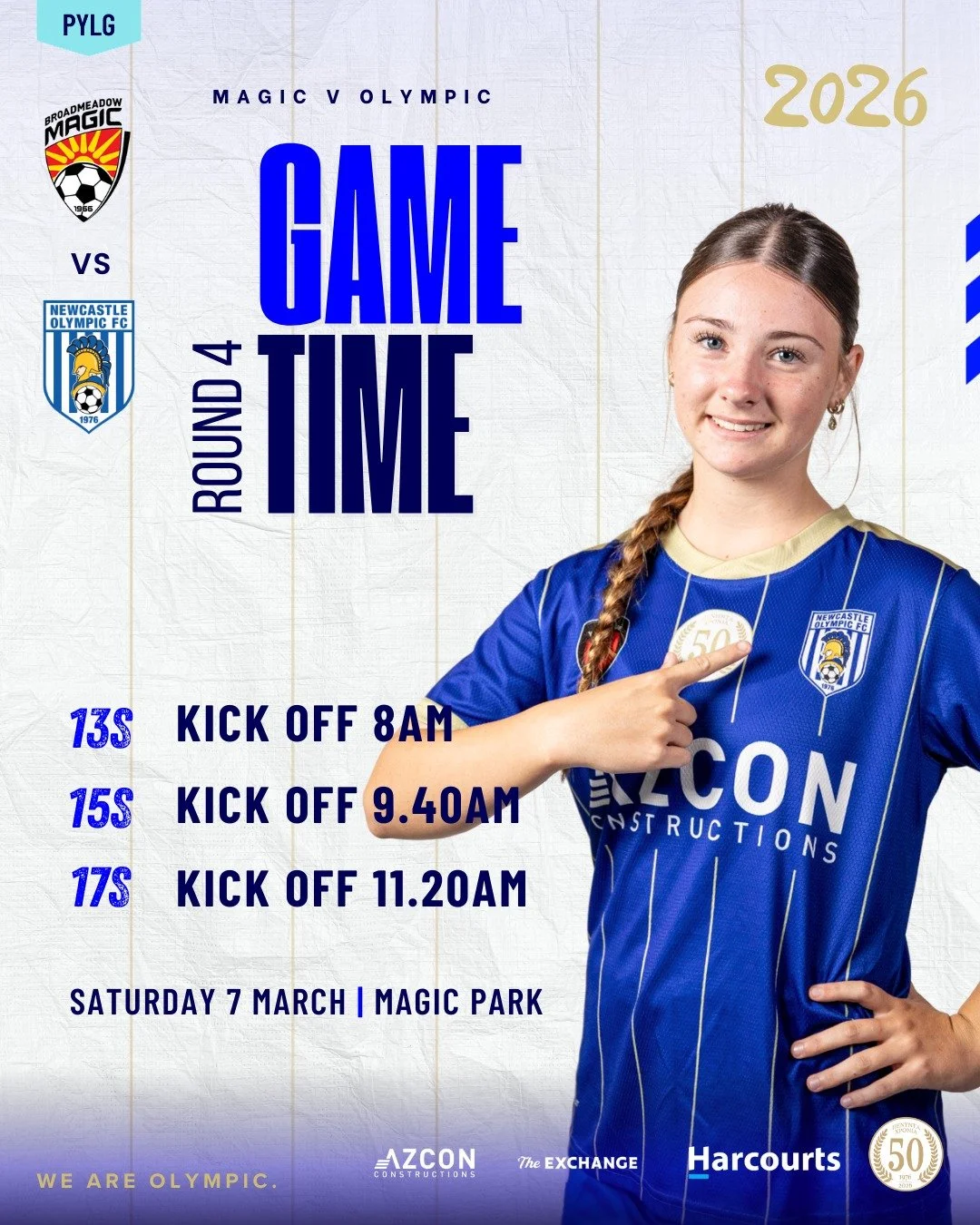 WEEKEND FIXTURES | GIRLS

Our PYL Girls are in action this weekend as they travel to take on Broadmeadow Magic in Round 4 💙🤍

📍 Magic Park
🗓 Saturday 7 March

13s &ndash; 8:00AM
15s &ndash; 9:40AM
17s &ndash; 11:20AM

Our Senior Women have the we