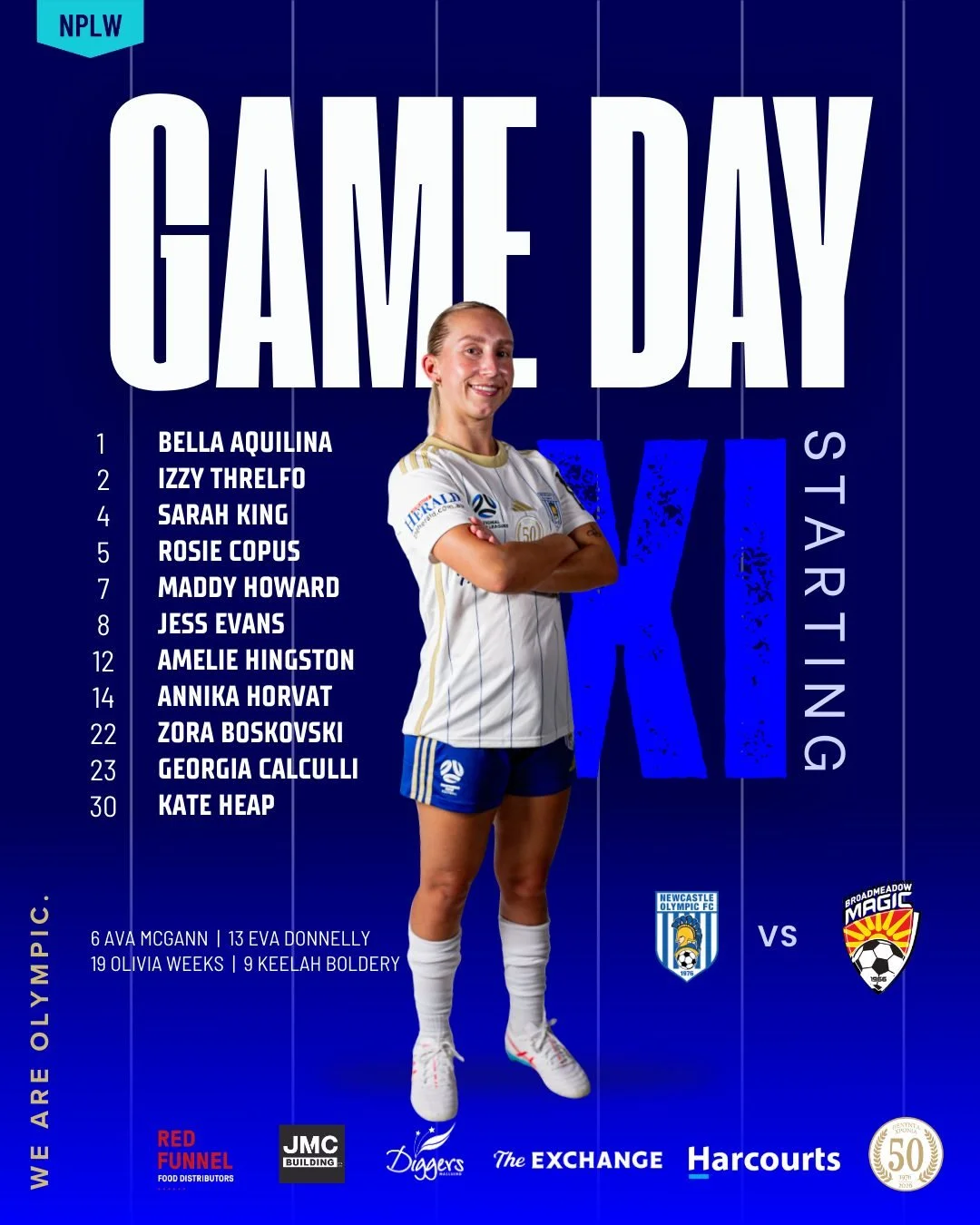 🔵⚪ GAME DAY &ndash; NPLW ⚪🔵

It&rsquo;s time to get to work. Our Olympic women are ready to take the field this afternoon as we take on Broadmeadow Magic. 💪

A big clash awaits as the squad looks to put in another strong performance in front of th