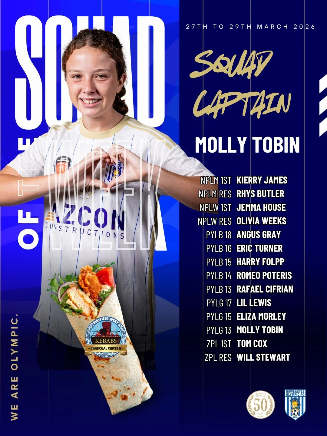 🌟 Newcastle Olympic Squad of the Week 🌟
What a massive weekend for the club! Across 14 matches, our teams displayed incredible dominance, racking up a total of 52 goals. With 10 wins and 2 draws, the Olympic spirit was on full display from the PYL 