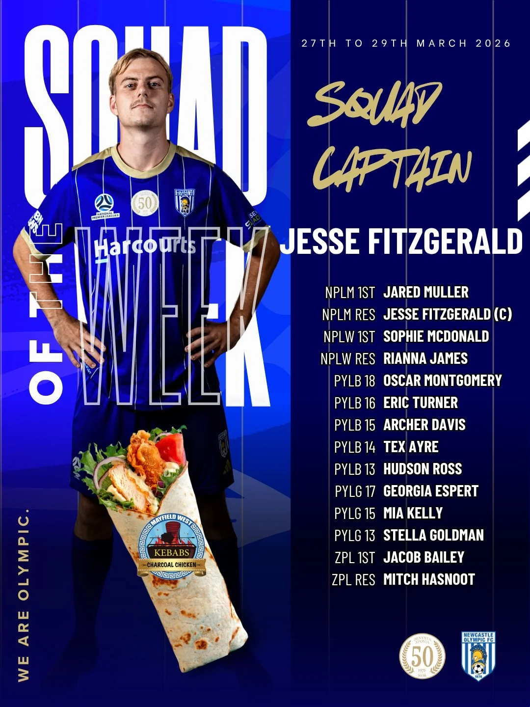 🌟 Newcastle Olympic Squad of the Week 🌟
What a massive weekend for the club! Across 14 matches, our teams displayed incredible grit at home and on the road. With 7 wins and 3 draws, the Olympic spirit was on full display from the PYL youngsters to 