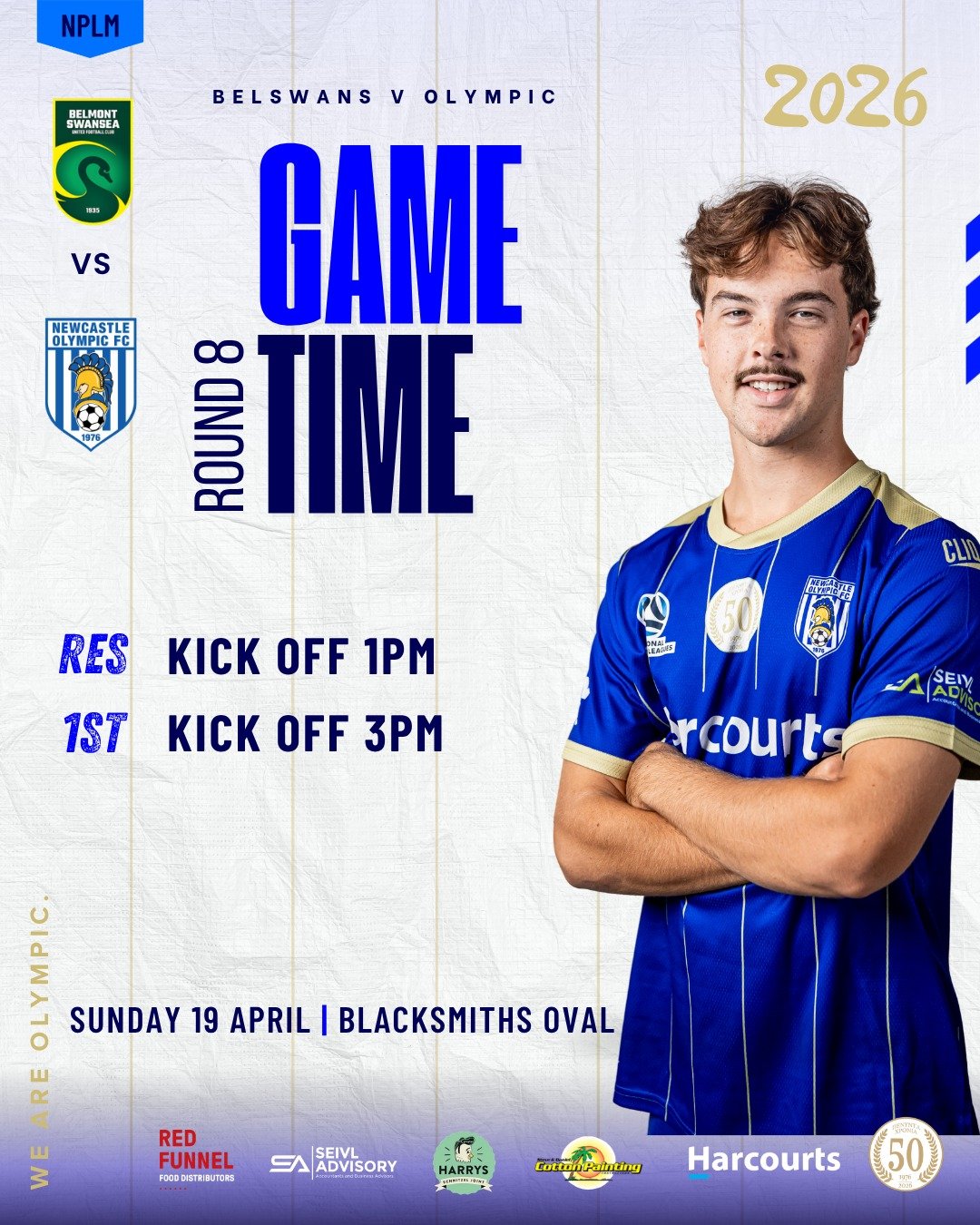 🔥 GAME DAY THIS WEEKEND 🔥

Our Olympic men&rsquo;s squad is back in action this weekend with a big clash against Belswans!

📍 Blacksmiths Oval
📅 Sunday 19 April

⚽ Reserves &ndash; 1PM
⚽ First Grade &ndash; 3PM

Our Olympic boys are also in actio