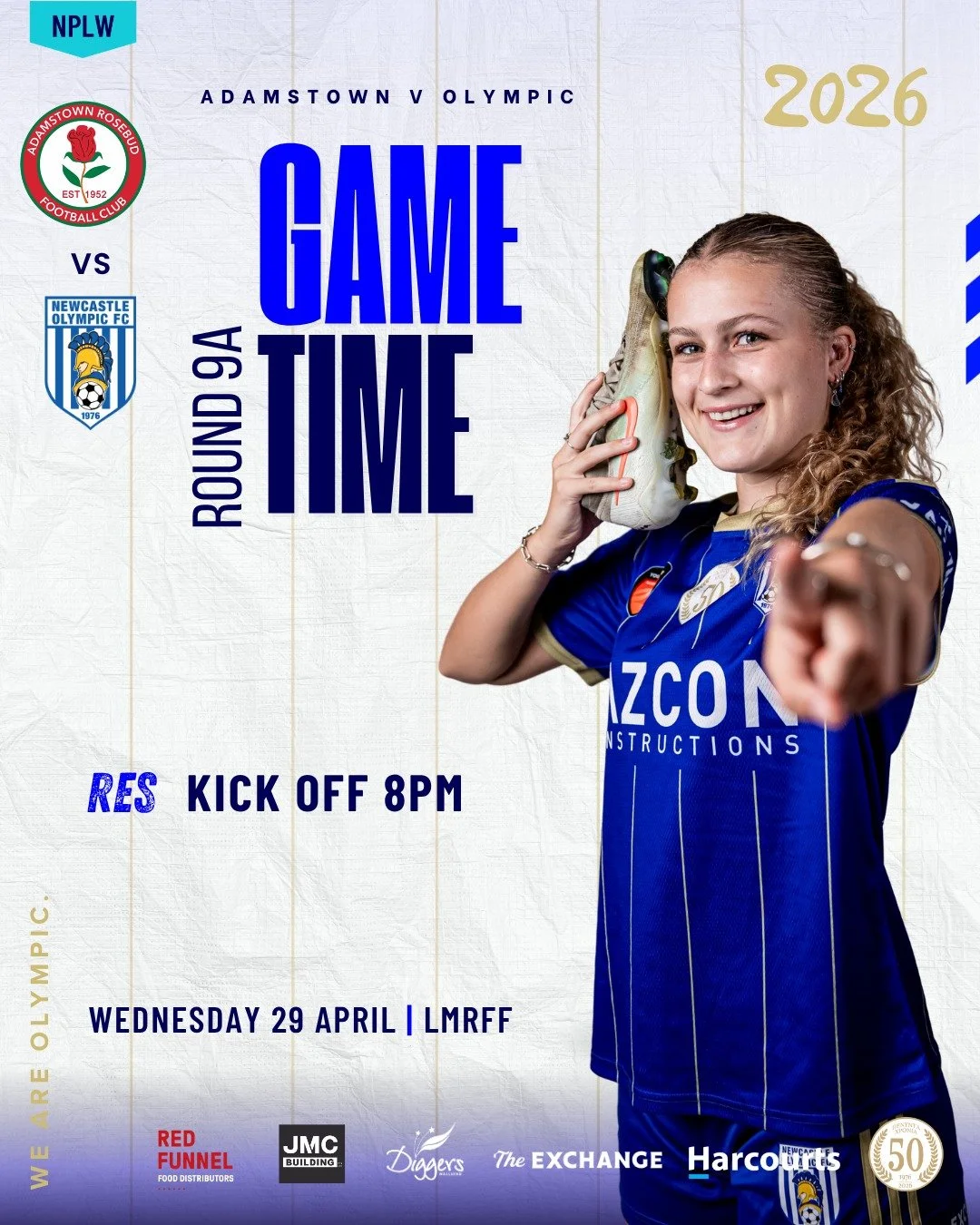 🔥 GAME DAY 🔥

Our NPLW reserves are in action this Wednesday night for a clash against Adamstown! 

📍 LMRFF
📅 Wednesday 29 April
⚽ 8PM

Get behind the girls as they look to bring home the points! 🙌

#WeAreOlympic #NPLW #GameDay #NOFC