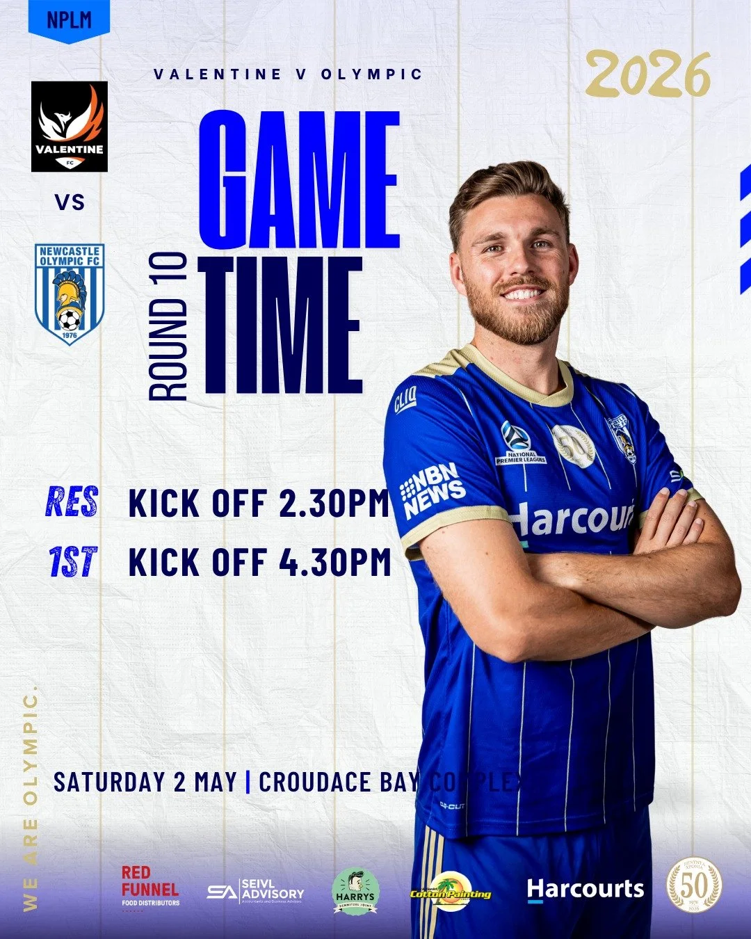 🔥 GAME DAY THIS WEEKEND 🔥

It&rsquo;s a big clash this Saturday as Olympic take on Valentine in Round 10! 

📍 Croudace Bay Complex
📅 Saturday 2 May
⚽ Reserves &ndash; 2.30PM
⚽ First Grade &ndash; 4.30PM

Our Olympic boys&rsquo; squads are in acti