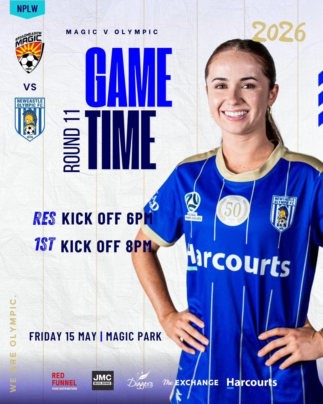 🔥 GAME DAY 🔥
It&rsquo;s a big clash under lights this week as our NPLW squad take on Magic in Round 11! 

📍 Magic Park
📅 Friday 15 May
⚽ Reserves &ndash; 6PM
⚽ First Grade &ndash; 8PM

🔥 PYLG CUP 🔥
Our Olympic girls take on Maitland at home in 