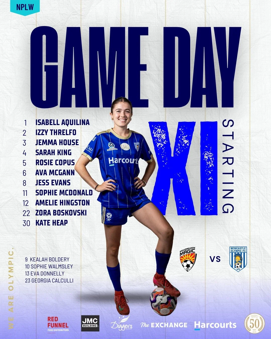 Game day 🔵⚪️

Tonight we take on the Broadmeadow Magic FC under the lights.

Earn every moment, compete for everything, and stand strong together for 90 minutes. 💙⚪️

Let&rsquo;s go Olympic 💪⚽️