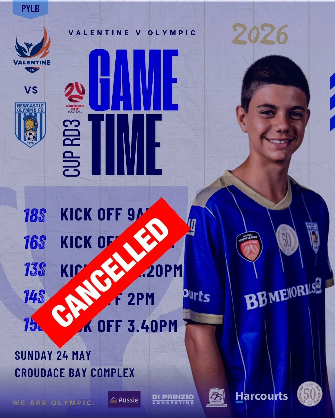 📣 GAMES CANCELLED

Youth Boy's Cup Round 3 games have been cancelled tomorrow at Valentine.

#nofc2026