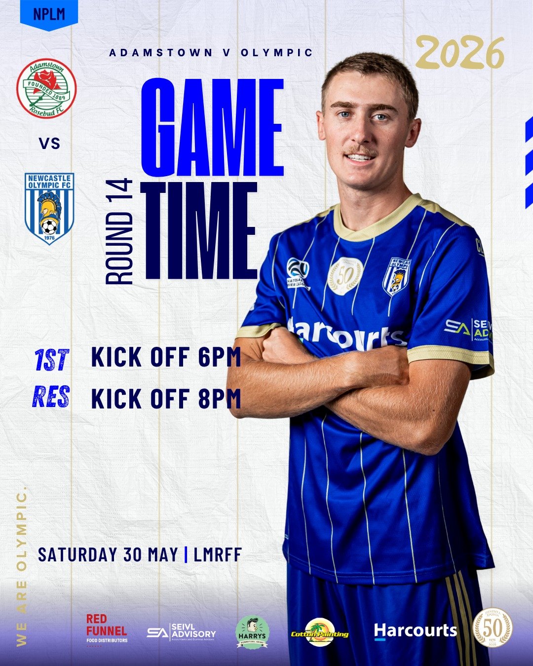🔥 GAME DAY 🔥 
It&rsquo;s set to be an exciting Round 14 battle this Saturday as our men face Adamstown! 💙⚽️

📍 LMRFF 
📅 Saturday 30 May
⚽ First Grade &ndash; 6PM
⚽ Reserves &ndash; 8PM

Come down and support the boys as they chase a strong resul