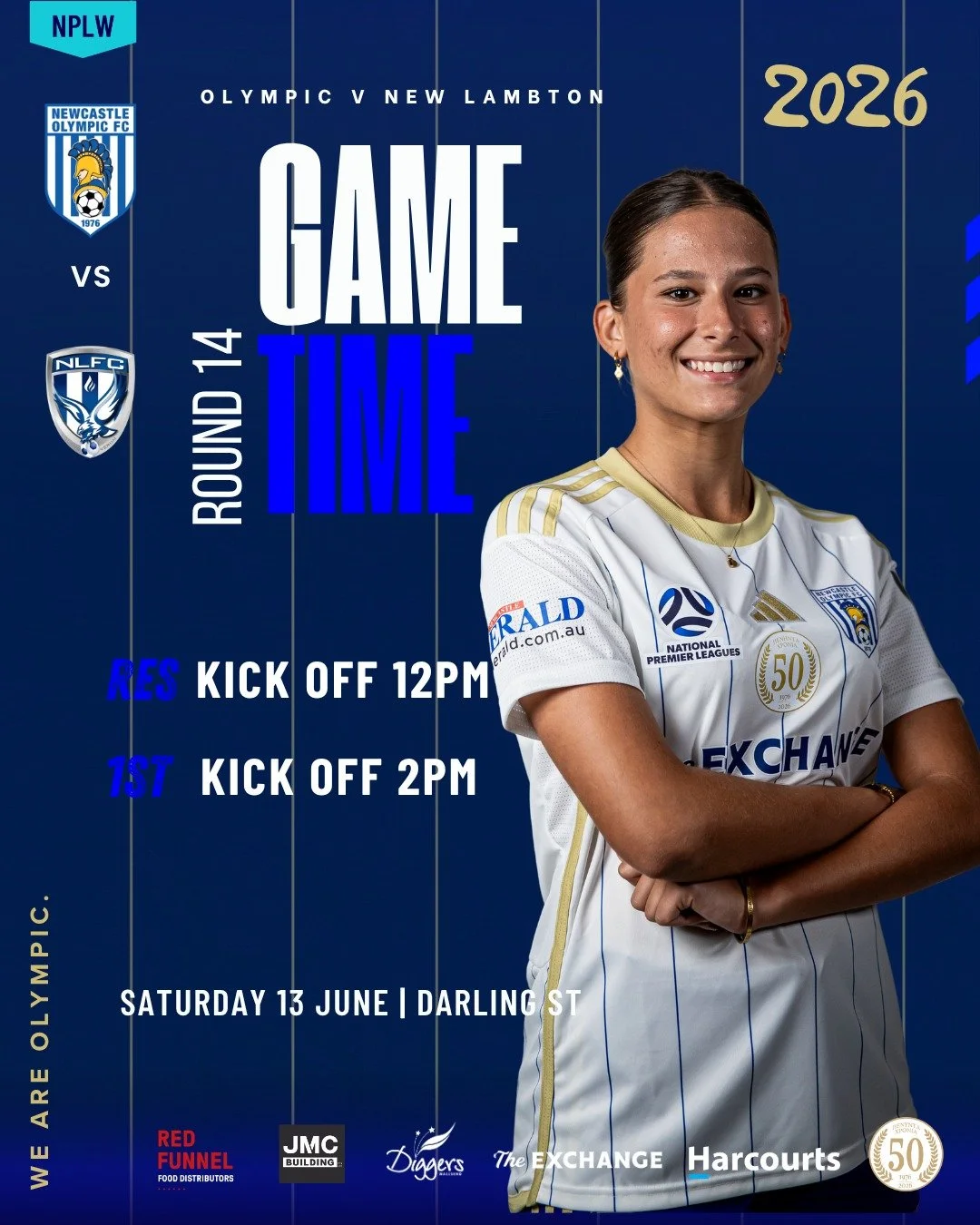 🔥 GAME DAY 🔥 

A massive matchup awaits this Saturday with Olympic up against New Lambton at home! 💙⚽️
📍 Darling St 
📅 Saturday 13 June
⚽ Reserves &ndash; 12PM
⚽ First Grade &ndash; 2PM

Show your support for the women as they chase a big home p