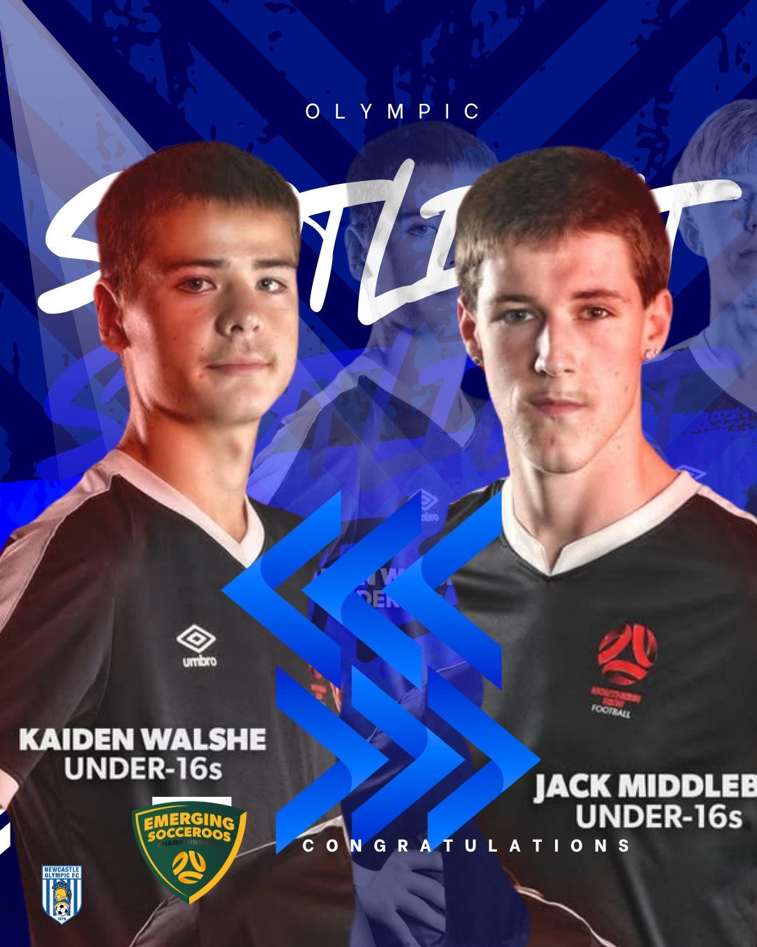 From Olympic to the national stage 💙🤍

A massive congratulations to former Olympic players Kaiden Walshe and Jack Middleby on being named in the 2026 CommBank Emerging Socceroos Championships U16 Team of the Tournament 👏🇦🇺

Both players produced