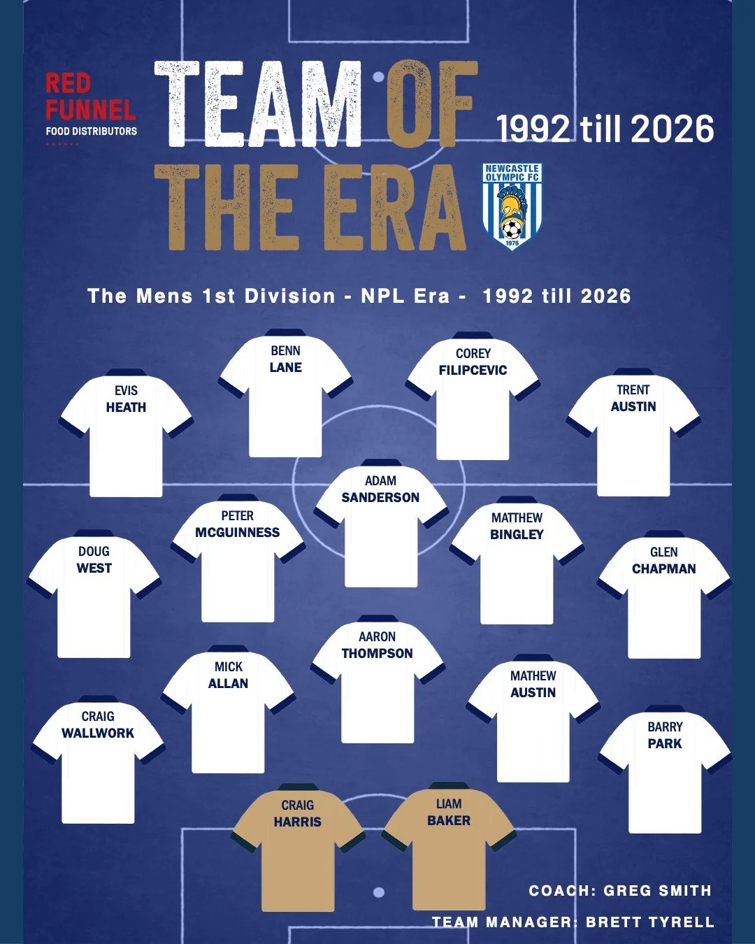 🔵⚪ TEAM OF THE ERA | 1992&ndash;2026

Some big names. Plenty of silverware. Decades of Olympic history.

Our Men's First Division &amp; NPL Team of the Era brings together players who have helped build Newcastle Olympic's reputation as one of the re