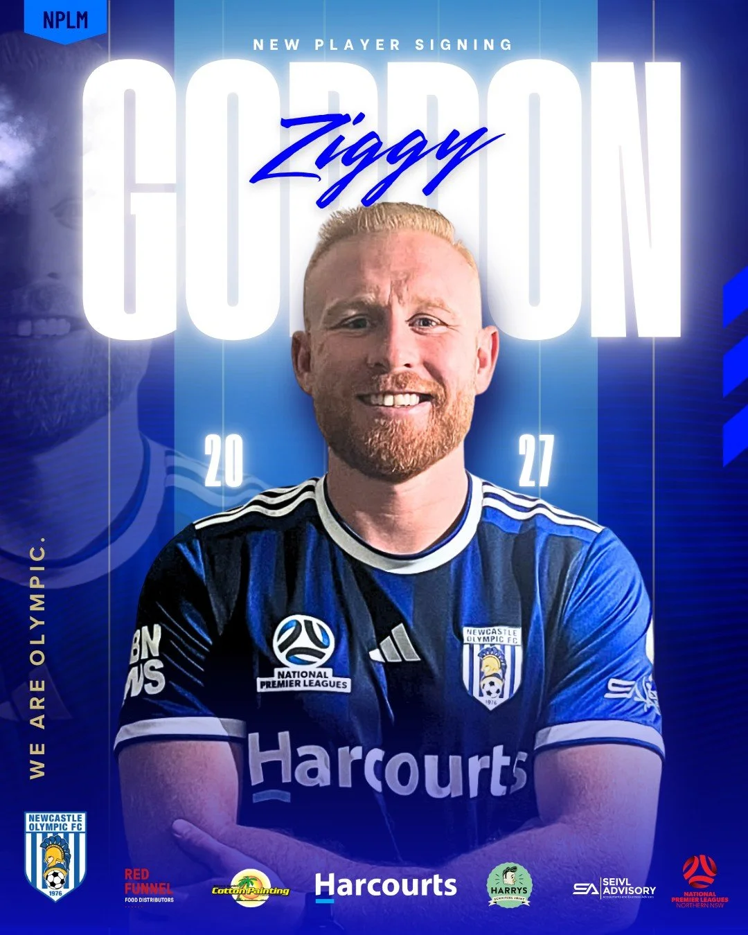 🔵⚪ NEW SIGNING | ZIGGY GORDON

Newcastle Olympic is delighted to welcome Ziggy Gordon to the club for the 2027 season.

Ziggy brings a wealth of professional experience, having played in Scotland, Poland and Australia, including three seasons in the