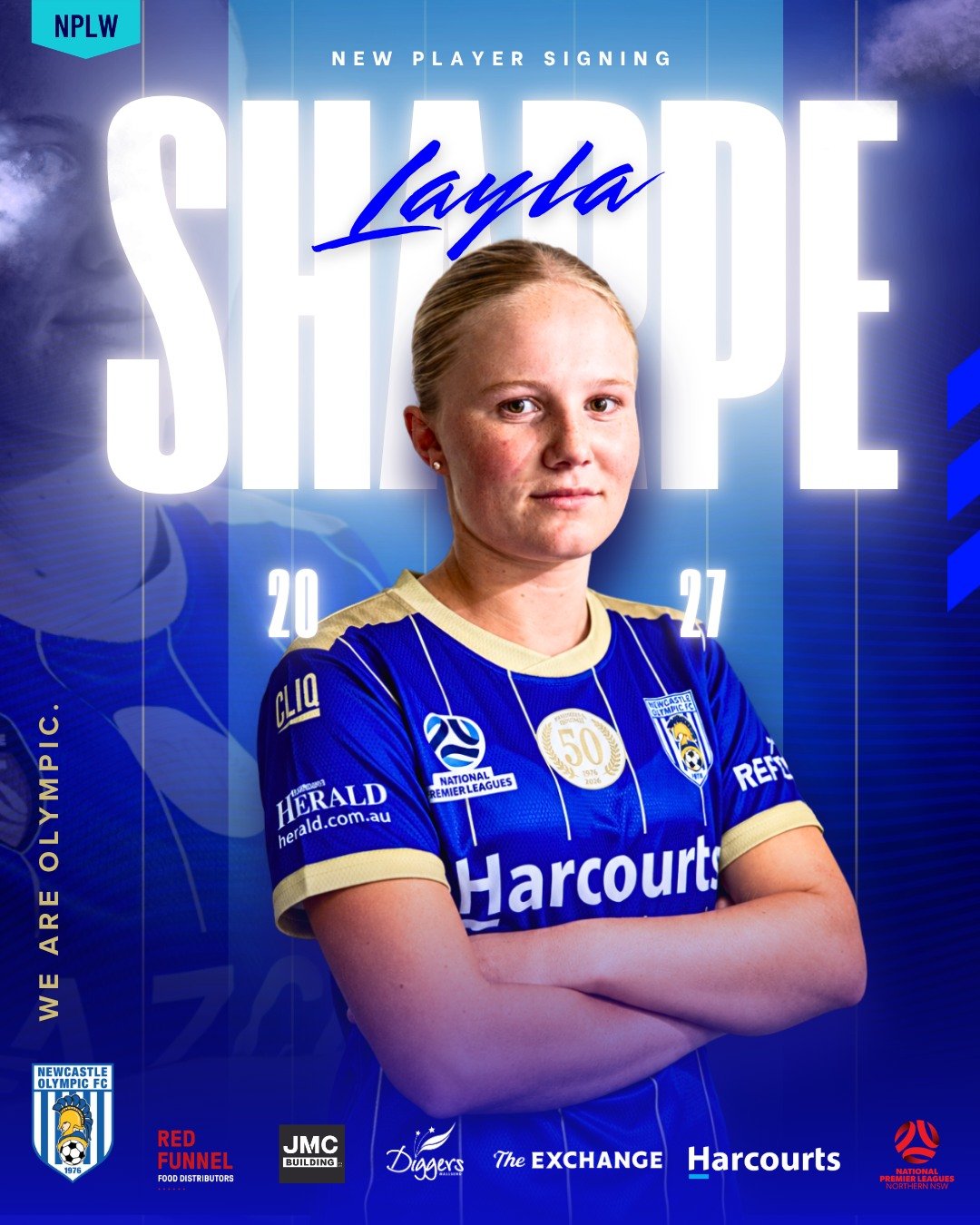 🔵⚪ NEW SIGNING | LAYLA SHARPE | 2027

A statement signing for Newcastle Olympic.

We're excited to announce that one of Newcastle football's brightest young talents, Layla Sharpe, will join our Women's First Grade squad for 2027.

A technically gift