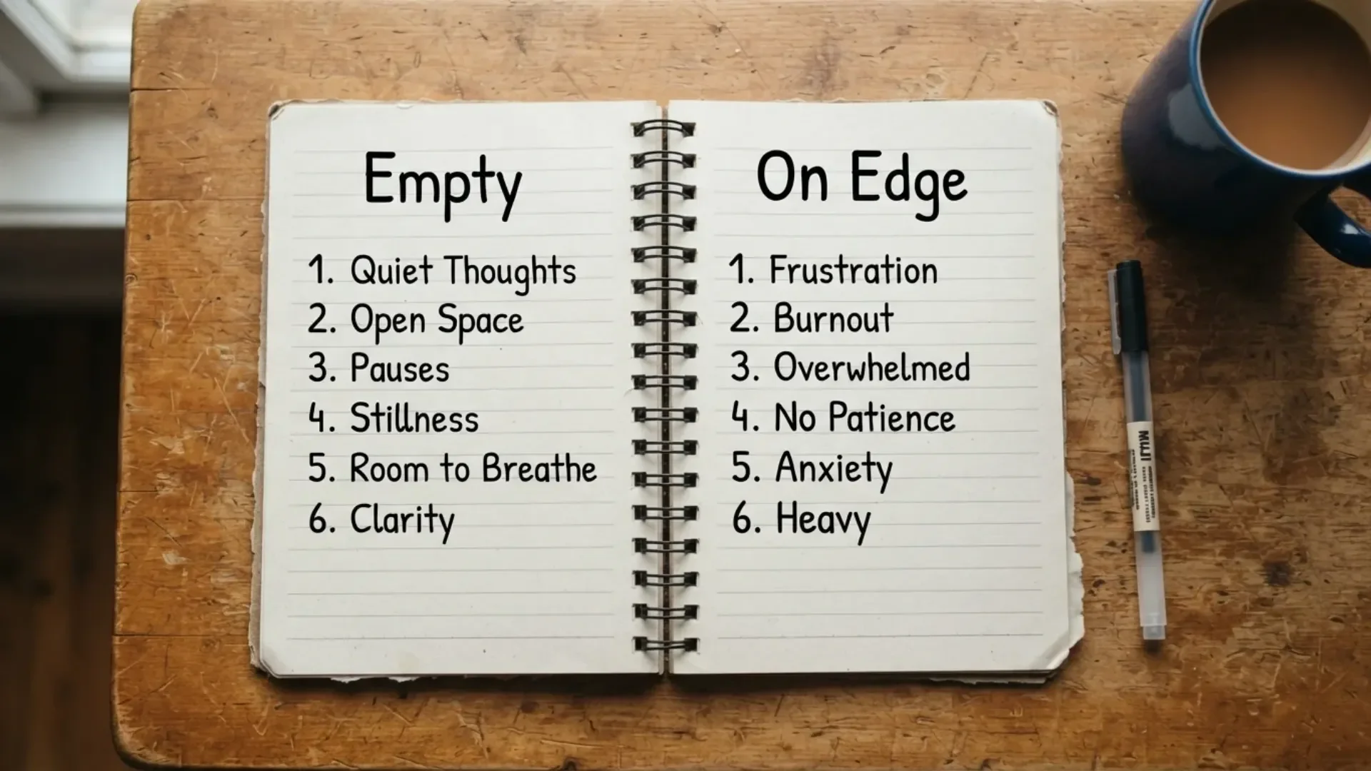 Notebook comparing burnout and anxiety symptoms
