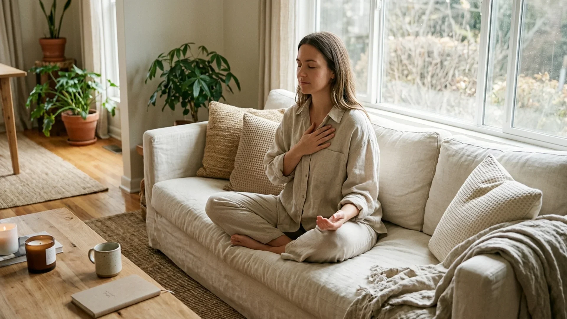 Client using a grounding technique for anxiety symptoms