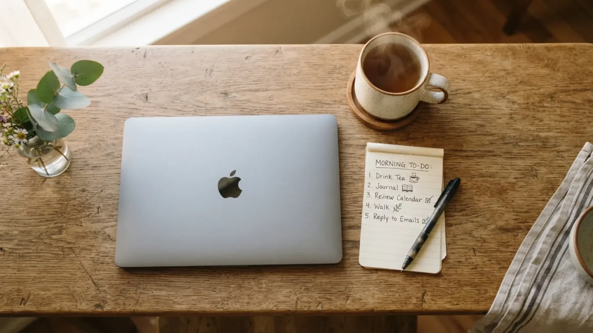 Self check list for burnout or anxiety on a kitchen table