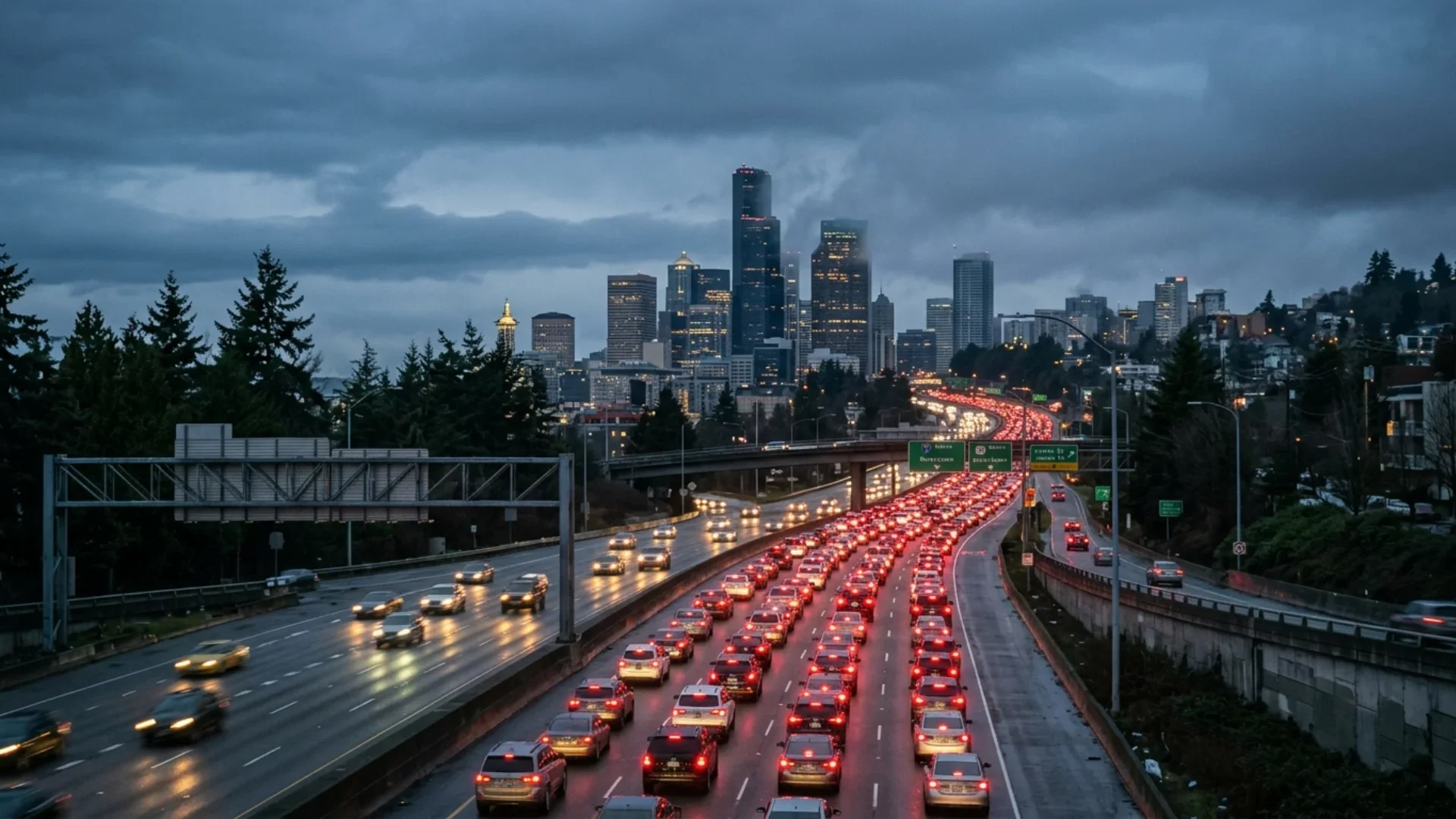 Seattle rush hour traffic contributing to commuter stress