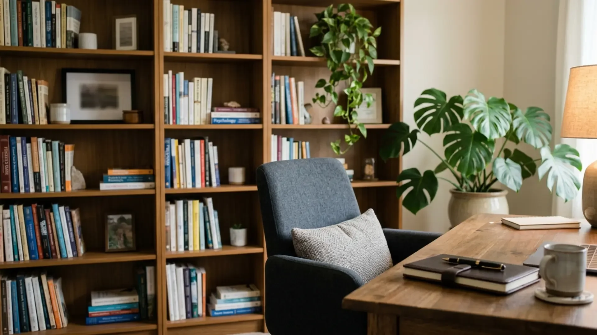 Private space set up at home for an online therapy session
