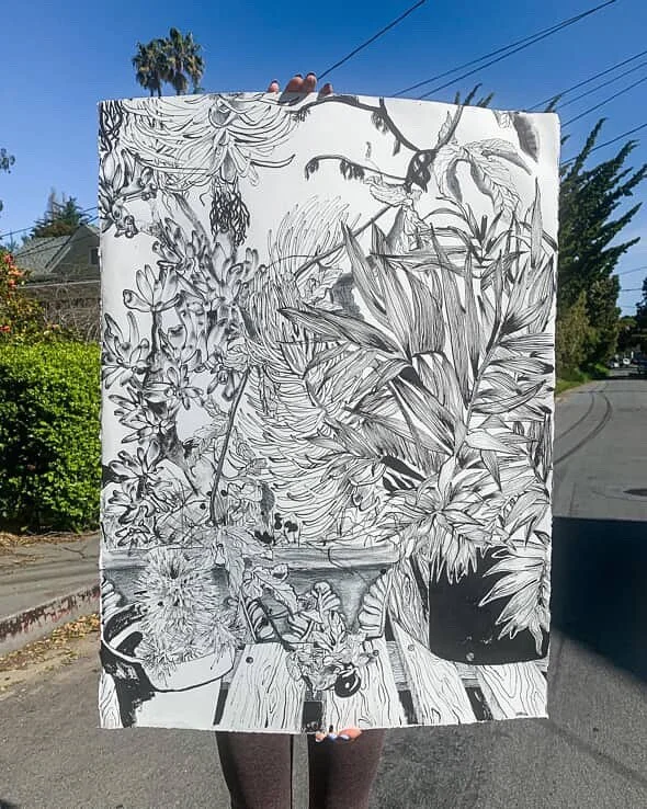 NEW ART!

Sarah Williams @axewoundsally is an artist and graphic designer based in Santa Cruz, California.

The work on display is the antidote to the digital work that dominates her freelance design and illustration career. These pieces are drawn fr