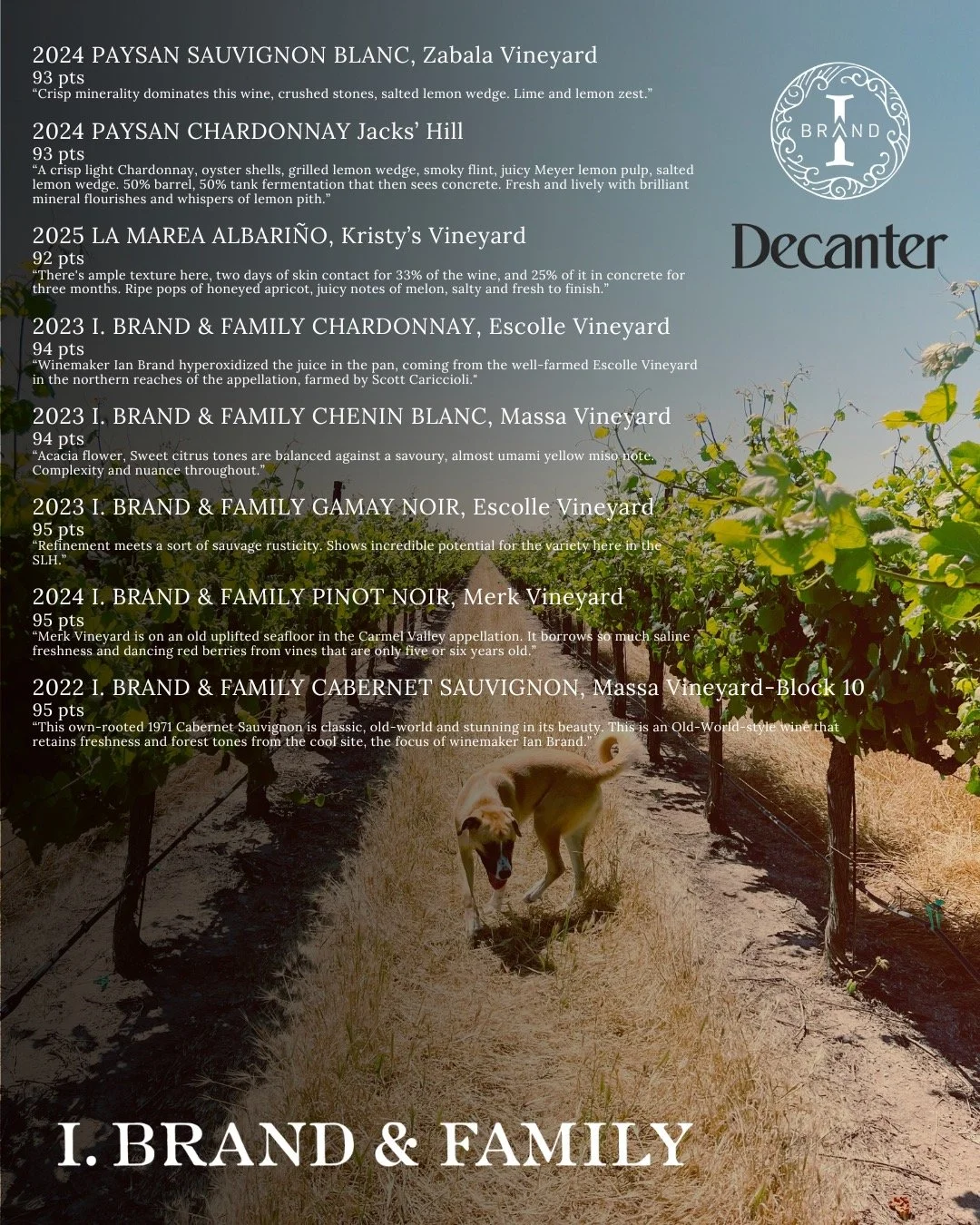 From expressive whites to fresh, lifted reds, I. Brand &amp; Family captures the energy of Monterey Bay&mdash;coastal climate, ocean influence, and diverse soils&mdash;in every bottle.