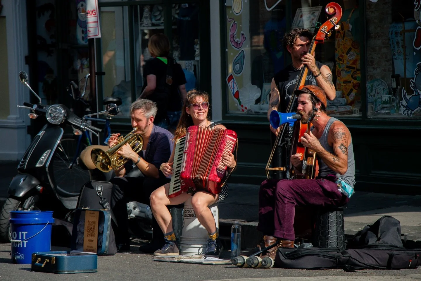 Bearer: One that bears.

&mdash;&mdash;

Bearers 005 - Musician.
Royal Street.  New Orleans, Louisiana