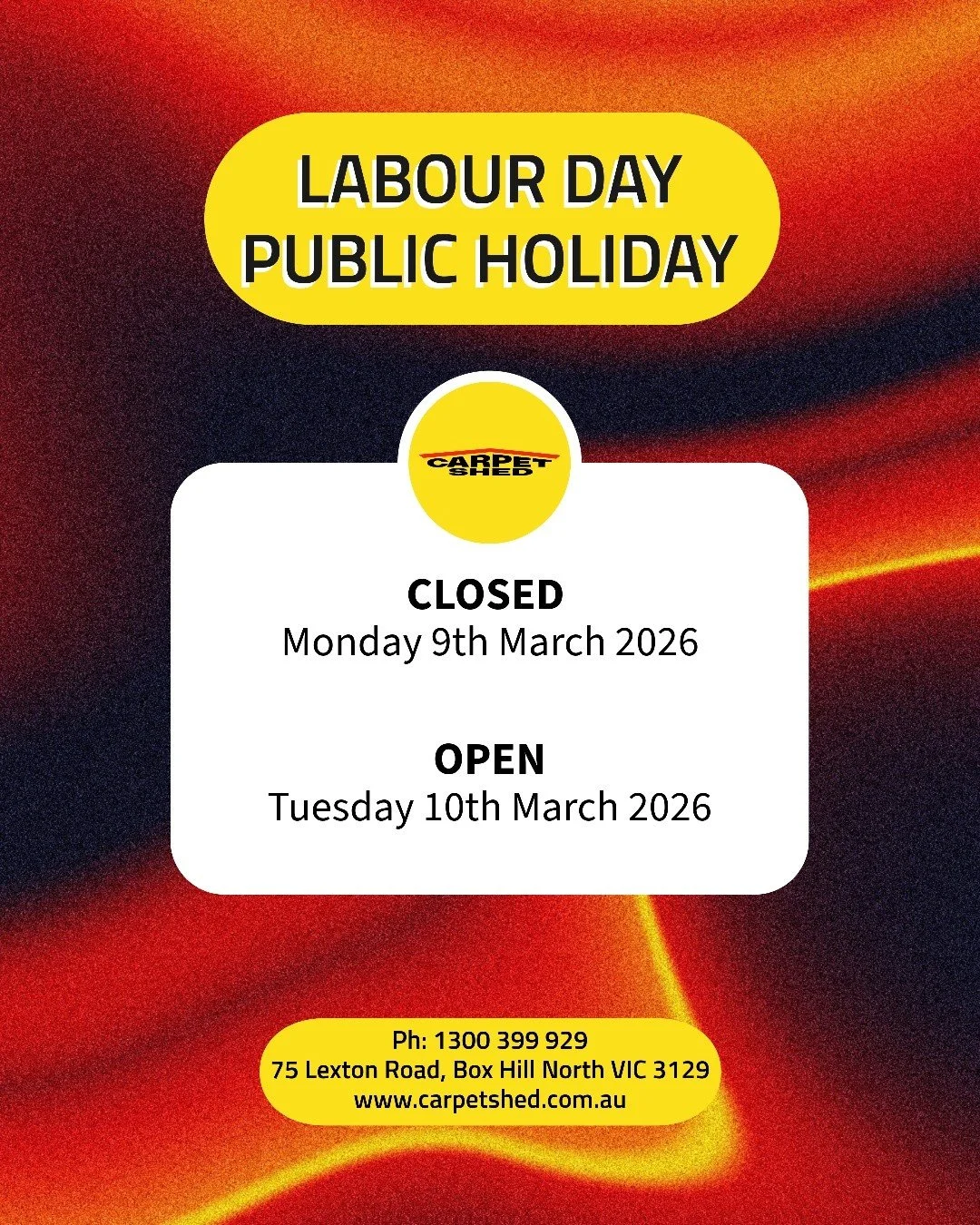 Please note: we are closed today due to the Labour Day public holiday. We look forward to seeing you all tomorrow ☀️