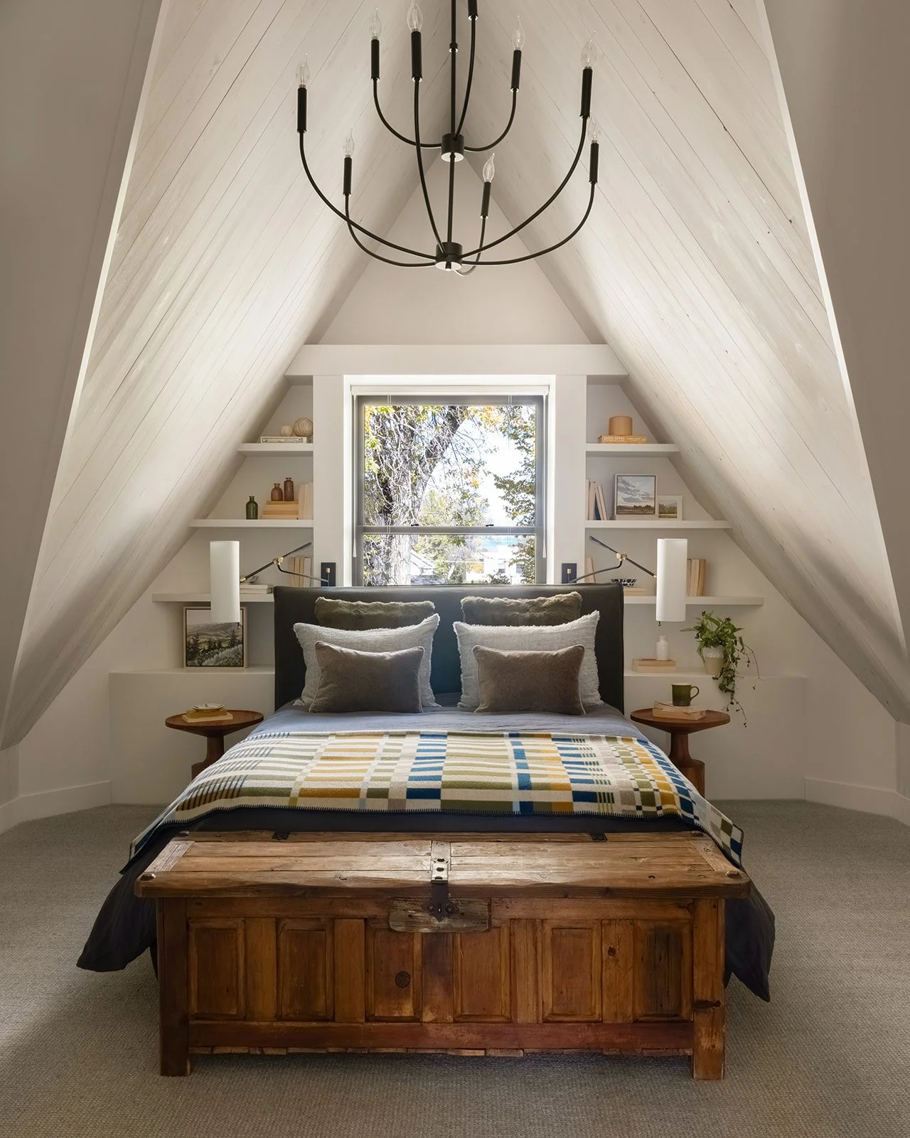 A bedroom with a sloped ceiling, Bozeman, Montana, Remodel.