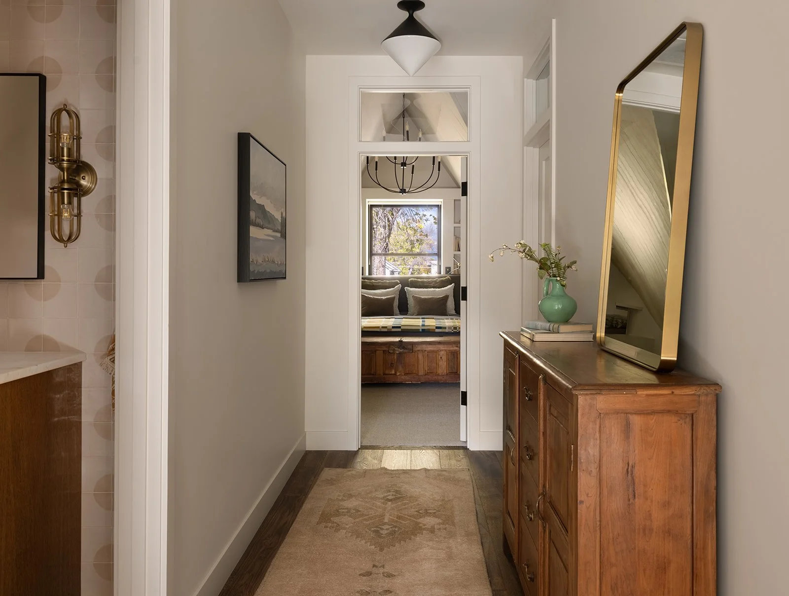 "Luxury Montana home interior with stone fireplace and reclaimed wood beams, designed for winter living"