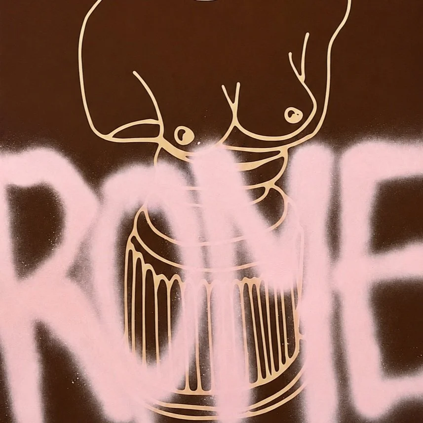 Custom illustration and spray painted artwork created by Gimlet Studio, featuring hand-drawn line art and contemporary graphic design.