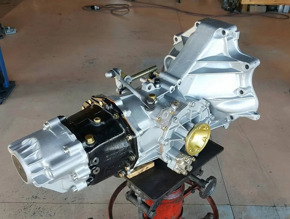 Automotive transmission system on a workshop floor