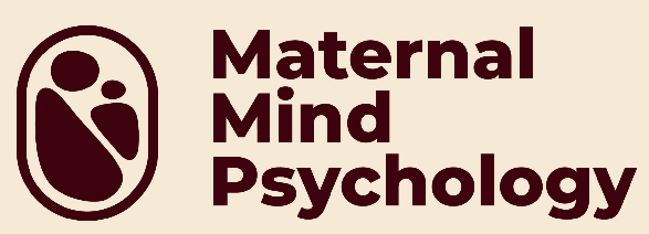 Logo for Maternal Mind Psychology featuring a stylized image of a pregnant woman and the text 'Maternal Mind Psychology' in bold letters.