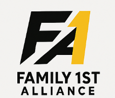 Logo for Family First Alliance with stylized 'F1' in black and yellow