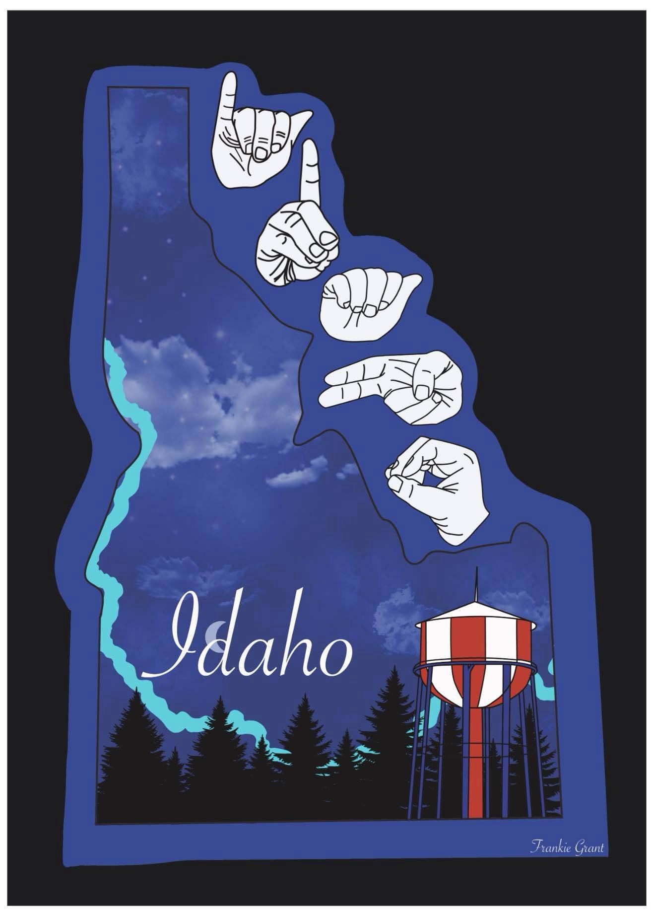 Idaho State sticker with Sign Language