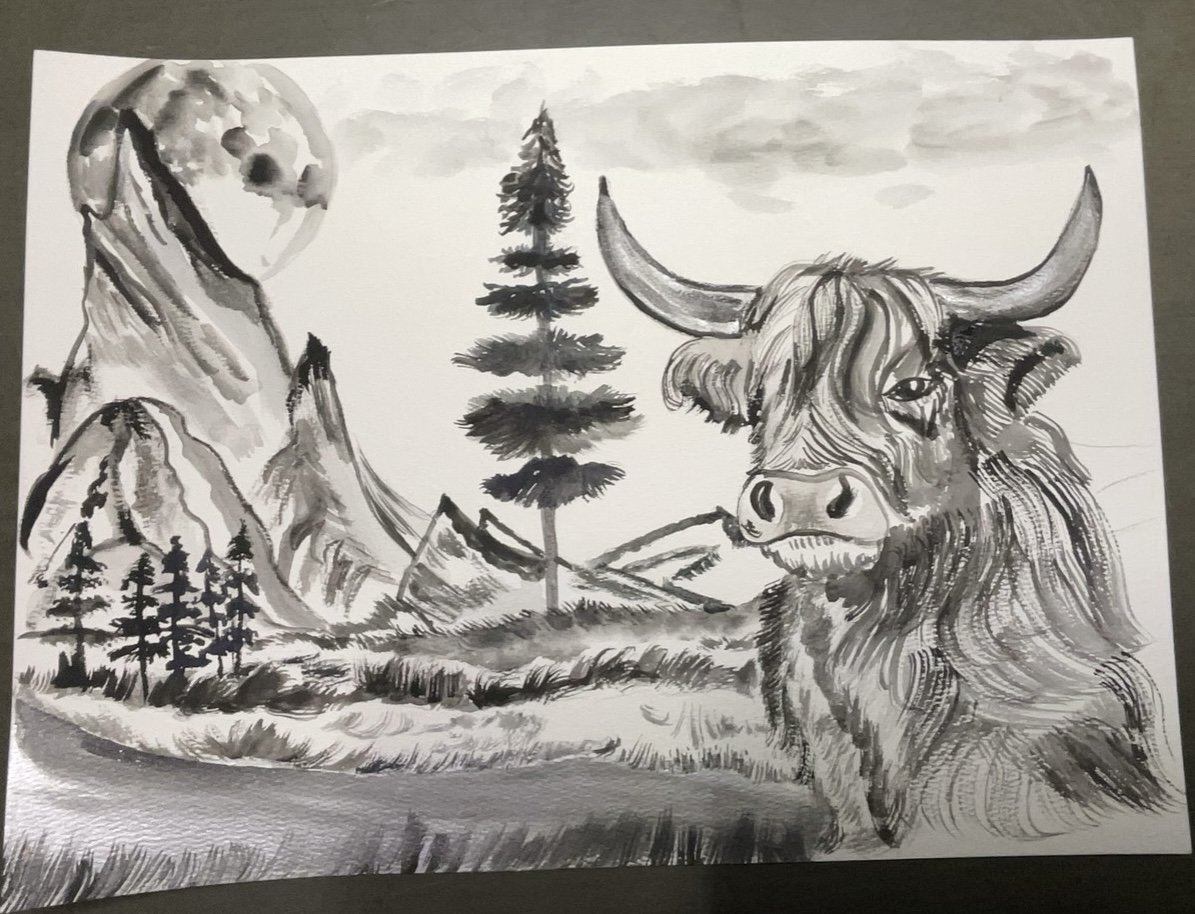 Highland Cow Spirit Watercolor Painting