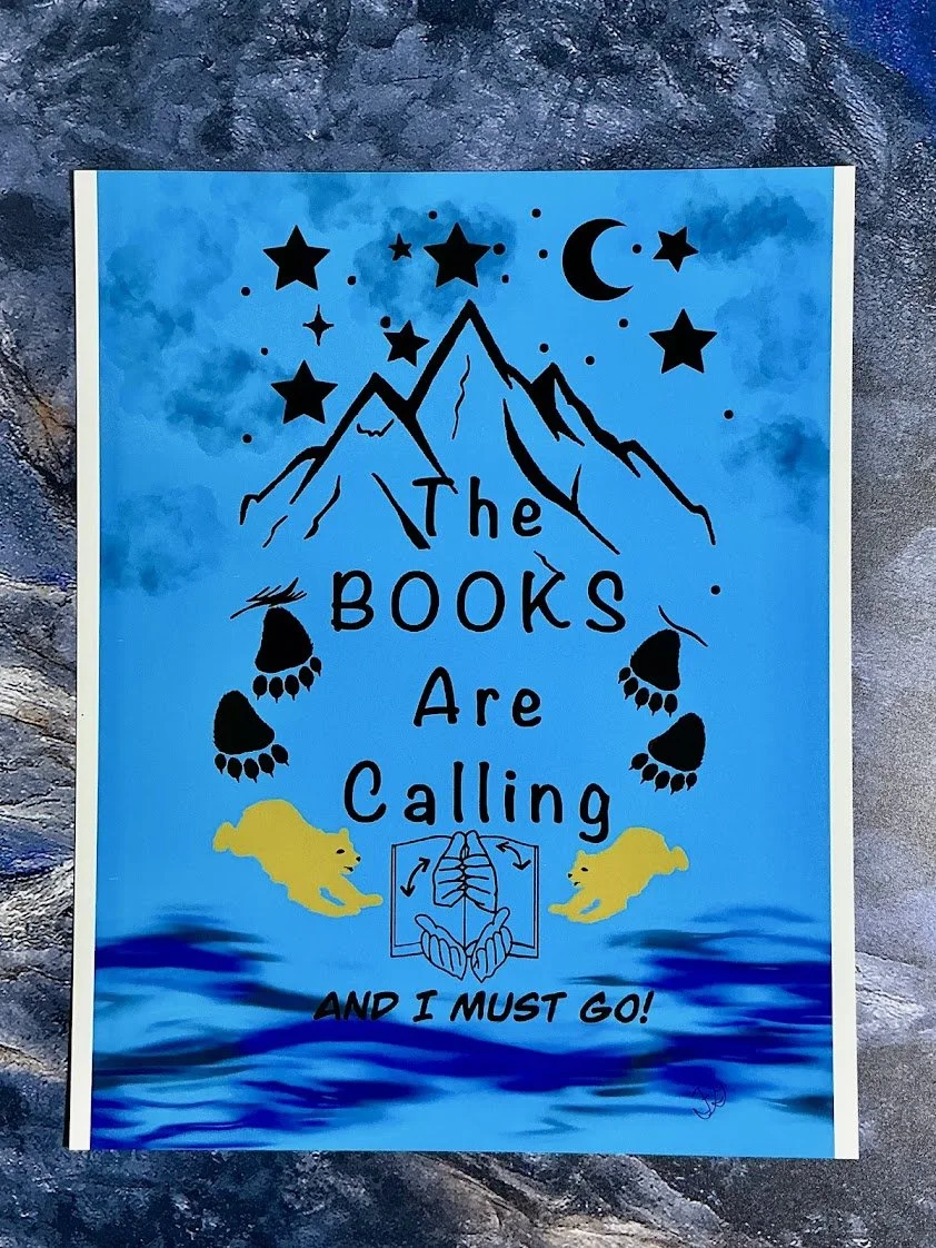 The Books Are Calling 8x10 Fine Art Print | Book Lover Wall Art | Mountain Night Sky Reading Quote
