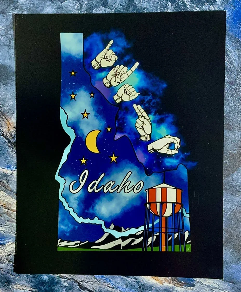 Idaho ASL Art Print 8x10 | Idaho Falls Water Tower Teton Mountains | Sign Language Fingerspelling Idaho