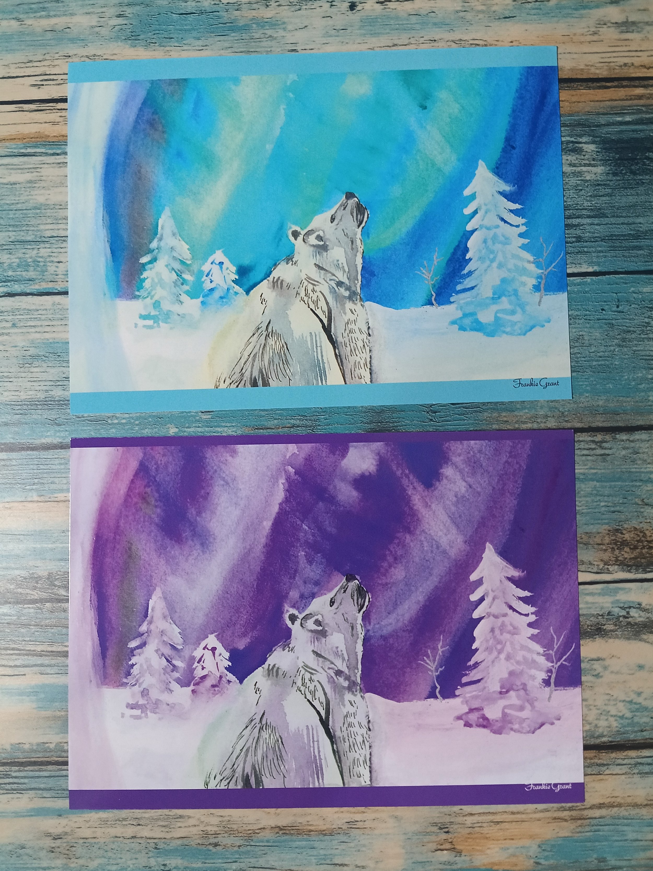 Polar Bear in Arctic Aurora Postcard 5”x7”