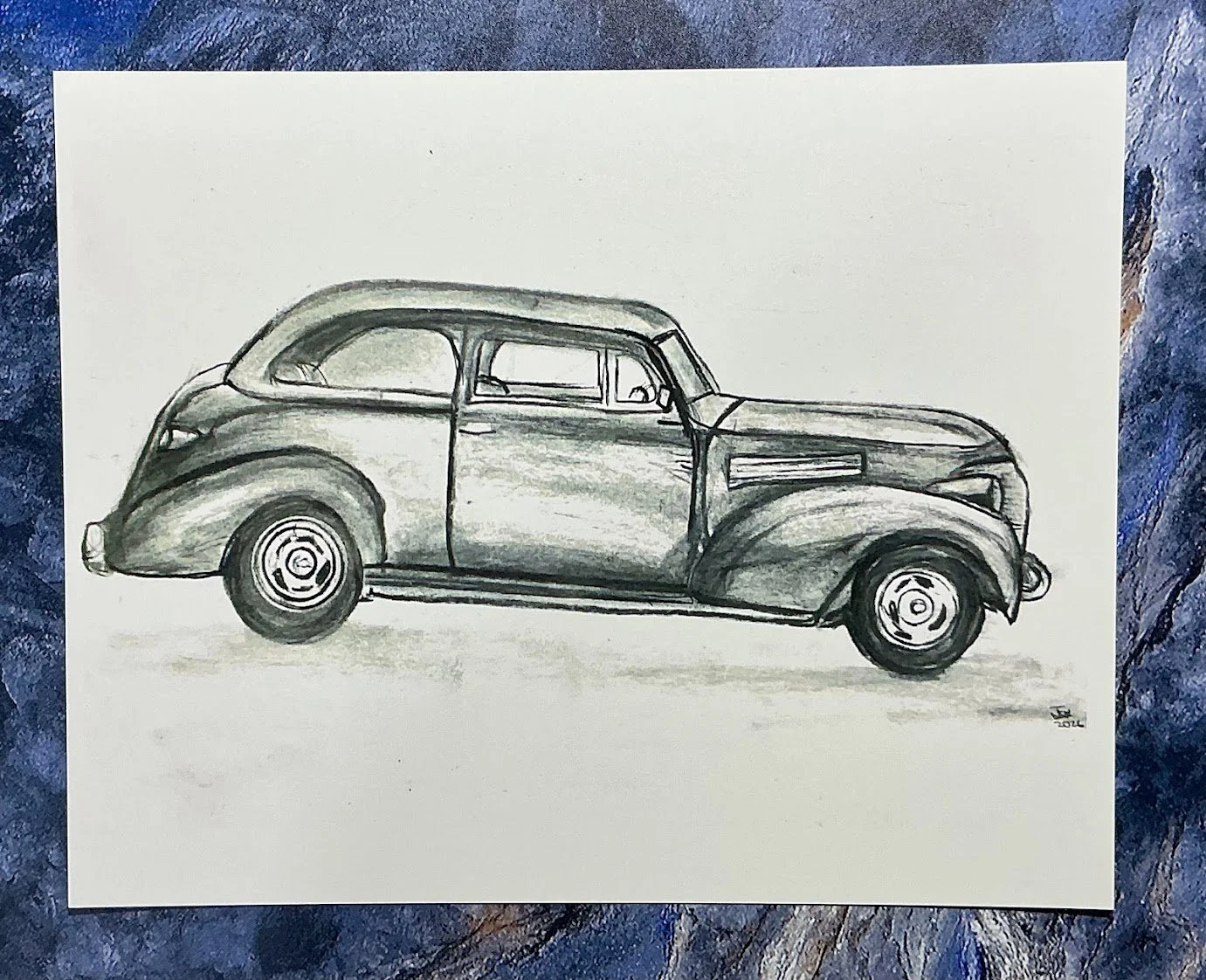 Classic Vintage Car 8x10 Fine Art Print | Old Car Charcoal Drawing