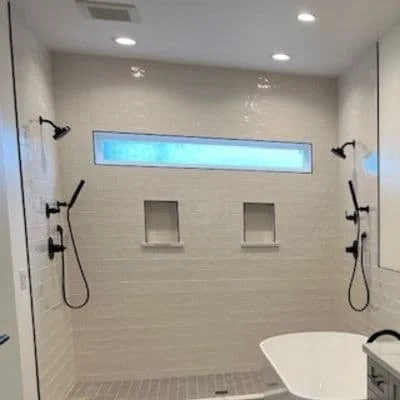Walk in shower plumbing and fixture installation during a bathroom remodel in Wenatchee Washington