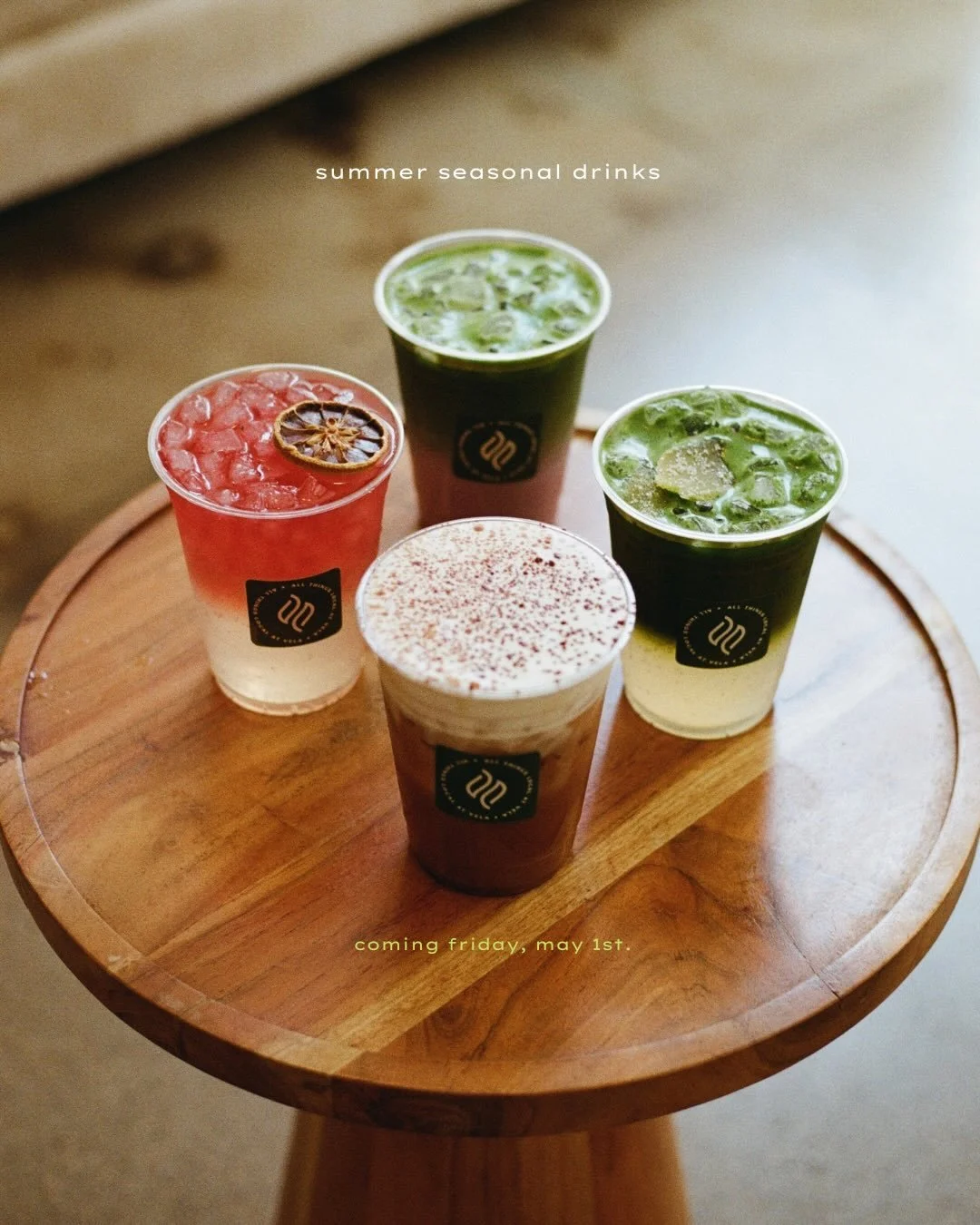 summer drinks are here, so allow us to introduce them:

blueberry matcha 🫐 your favorite. no notes.

moconut cold brew 🥥 chocolatey cold brew topped with a sexy salted coconut cold foam.

spring into summer 🍋 sparkling hibiscus lavender lemonade, 