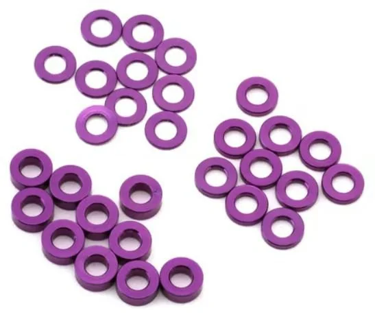 Yeah Racing 2.5x5mm Aluminum Flat Washers (Purple) (30) (0.5/1/2mm)  |  YA-0730PP