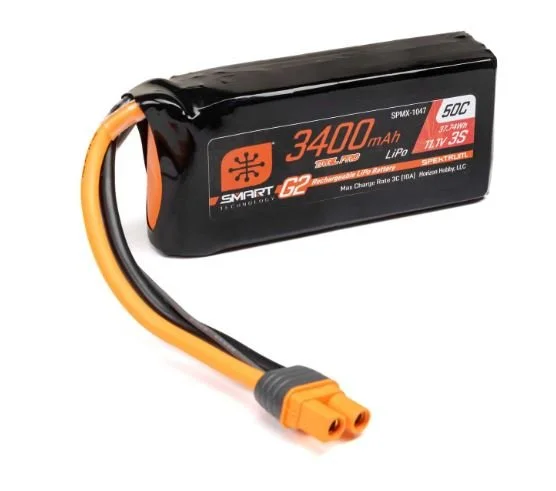 Spektrum Accessories 11.1V 3400mAh 3S 50C Smart G2 Trail Pro LiPo Battery: IC3 | SPMX-1047