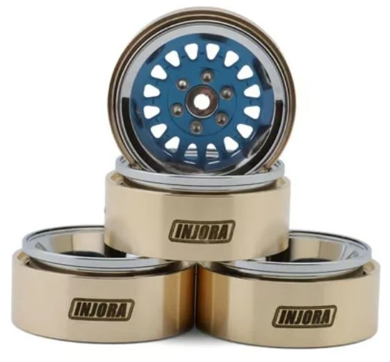 Injora 1.3" ModuWheel Brass & Aluminum Micro Crawler Beadlock Wheels (Blue) (4) (40.5g ea) (-4.05mm Offset)      YQWMW1316BL