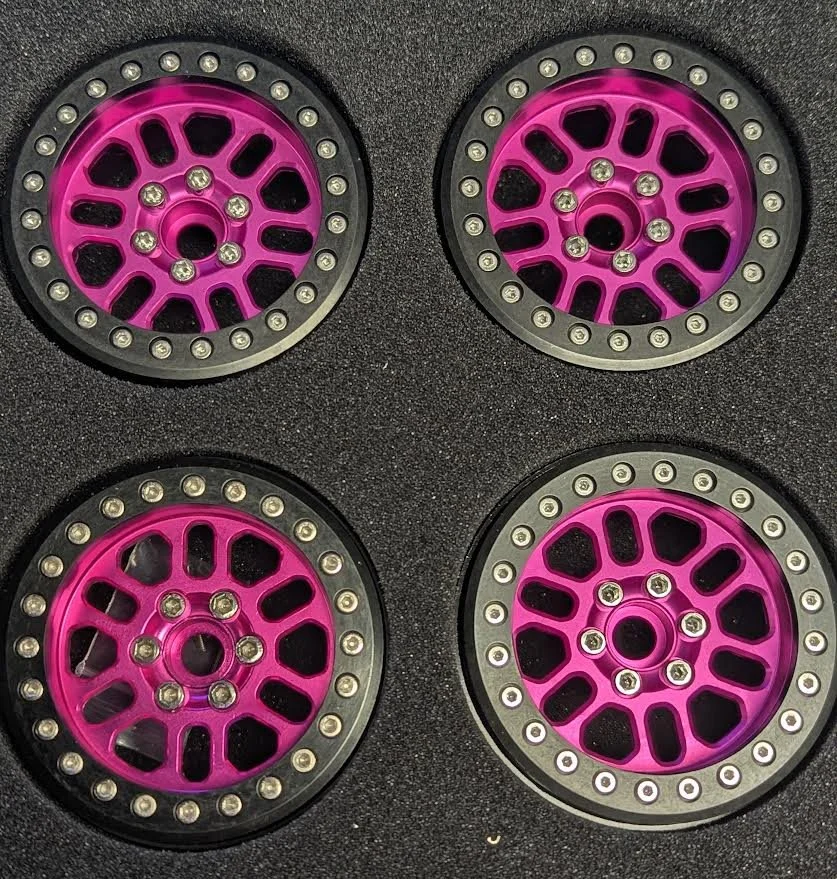 TCRC 4PCS PINK  Aluminum 2.2 Inch Beadlock Wheels Hubs